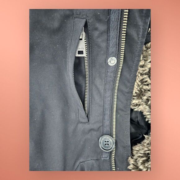 Levi's Black Arctic Cloth Parka Hooded Jacket w/ Hood Faux Fur Medium - Picture 10 of 13